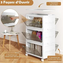Boîte de Rangement Empliable Couvercle 126 L 168 L Tiroirs à 3 Modes Ouverture 3 Boîtes
