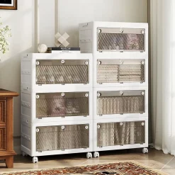 Boîte de Rangement Empliable Couvercle 126 L 168 L Tiroirs à 3 Modes Ouverture 3 Boîtes