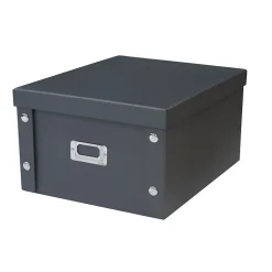 Boîte de rangement en carton noir avec couvercle gris 35 x 28 x 18 cm