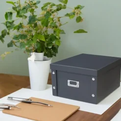 Boîte de rangement en carton noir avec couvercle gris 35 x 28 x 18 cm