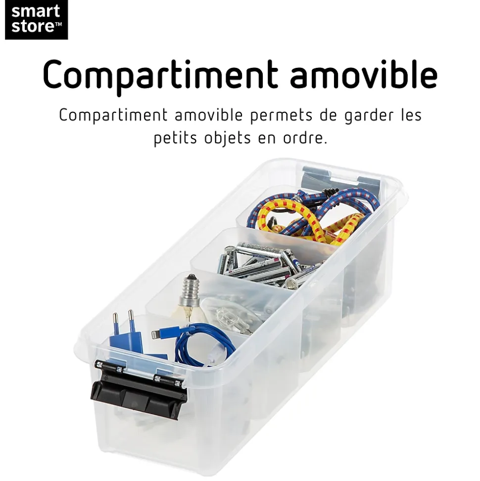 Boîte de rangement 3,5L empilable SmartStore Classic 4 Orthex P. 38 cm transparent avec 4 compartiments