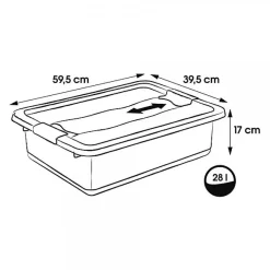 Boîte de rangement plate transparente 28 litres - Gris
