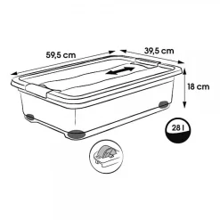Boîte de rangement sous lit avec roulettes 28 litres