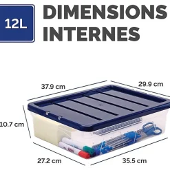 Boîte de rangement transparente empilable plate 12 litres