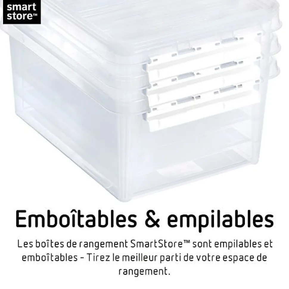 Boîte de rangement transparente 52 litres - Clips Blancs