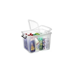 Boîte de rangement transparente à couvercle clipsable 65 litres