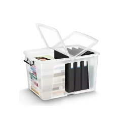 Boîte de rangement transparente à couvercle clipsable 65 litres