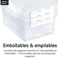 Boîte de rangement transparente avec couvercle 32 litres - Clips Blancs