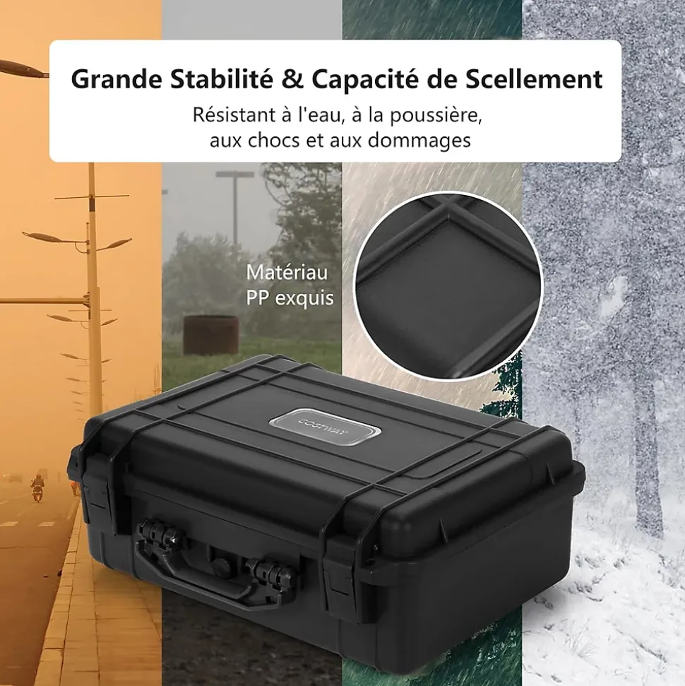Boîte de Sécurité 47 x 37 x 18 cm, Cassette de Sécurité avec 3 éponges, Boîtier en PP, Poignée, Boîte à documents, Noir