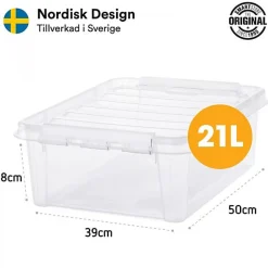 Boîte empilable 21 litres avec couvercle - Clips Blancs