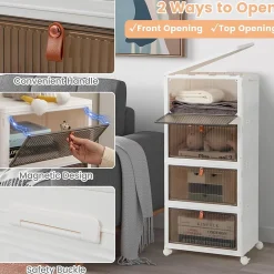 Boîtes de Rangement Empilables Mobile Lot de 4 Bacs avec Couvercle Portes Magnétiques Double Ouverture