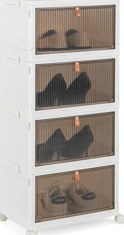 Boîtes de Rangement Empilables Mobile Lot de 4 Bacs avec Couvercle Portes Magnétiques Double Ouverture