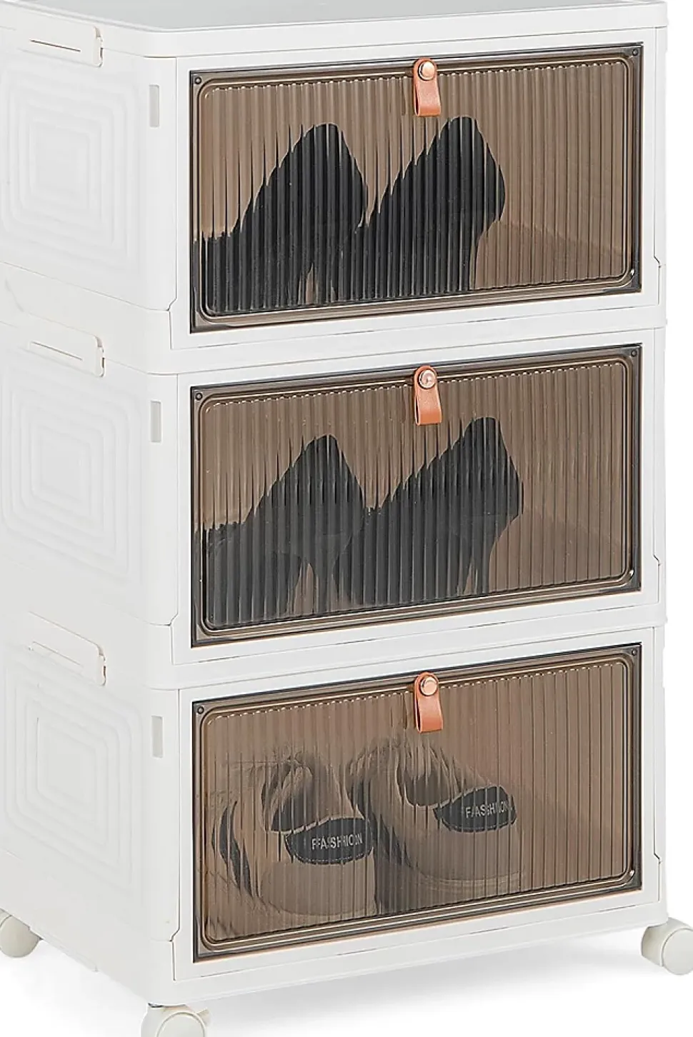 Boîtes de Rangement Empilables Mobile Lot de 3 Bacs avec Couvercle Portes Magnétiques Double Ouverture