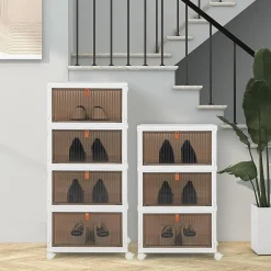 Boîtes de Rangement Empilables Mobile Lot de 3 Bacs avec Couvercle Portes Magnétiques Double Ouverture