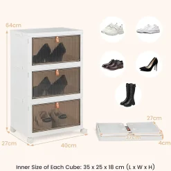 Boîtes de Rangement Empilables Mobile Lot de 3 Bacs avec Couvercle Portes Magnétiques Double Ouverture