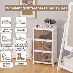 Boîtes de Rangement Empilables Mobile Lot de 3 Bacs avec Couvercle Portes Magnétiques Double Ouverture