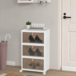 Boîtes de Rangement Empilables Mobile Lot de 3 Bacs avec Couvercle Portes Magnétiques Double Ouverture