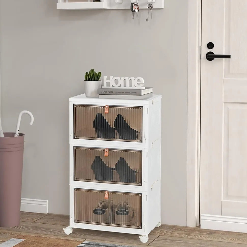 Boîtes de Rangement Empilables Mobile Lot de 3 Bacs avec Couvercle Portes Magnétiques Double Ouverture