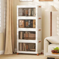 Boîtes de Rangement en Plastique, 208L avec Couvercles, Roues, Portes Avant, Poignées, pour Maison, Bureau (62.5(L),4 Niveaux)
