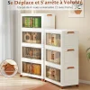 Boîtes de Rangement en Plastique,avec Couvercles, Roues, Portes Avant, Poignées, pour Maison, Bureau (68.5(L),3 Niveaux)