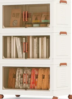 Boîtes de Rangement en Plastique,avec Couvercles, Roues, Portes Avant, Poignées, pour Maison, Bureau (68.5(L),3 Niveaux)