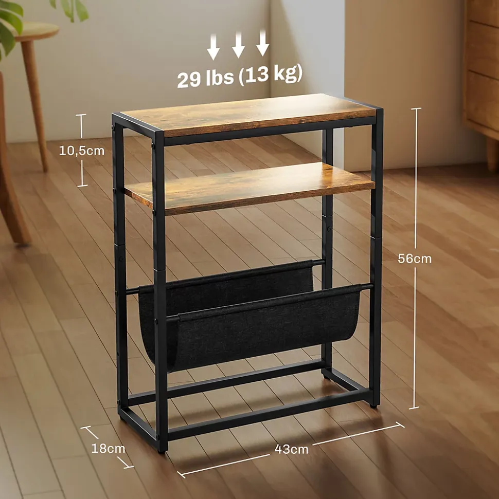 Bout de canapé table d'appoint design industriel - étagère, porte-revues - acier noir effet bois