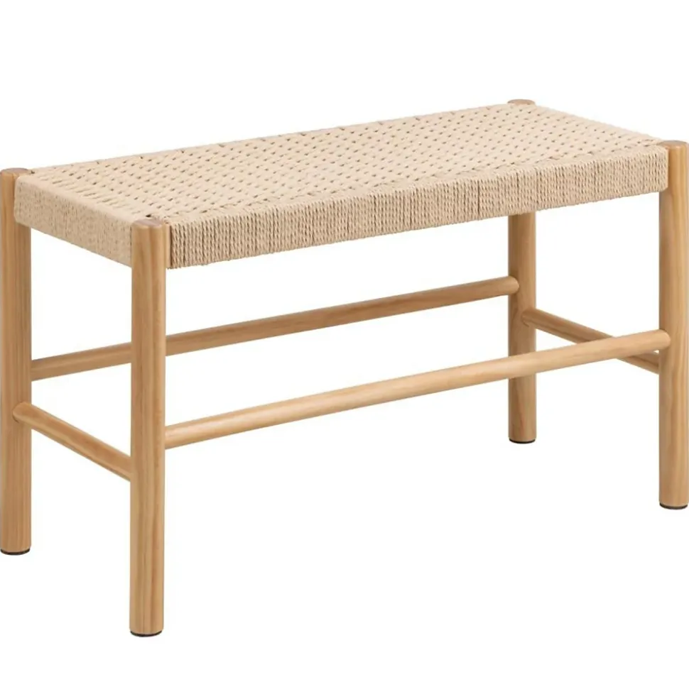 Bout de lit en bois et assise tressée L80 - THEO