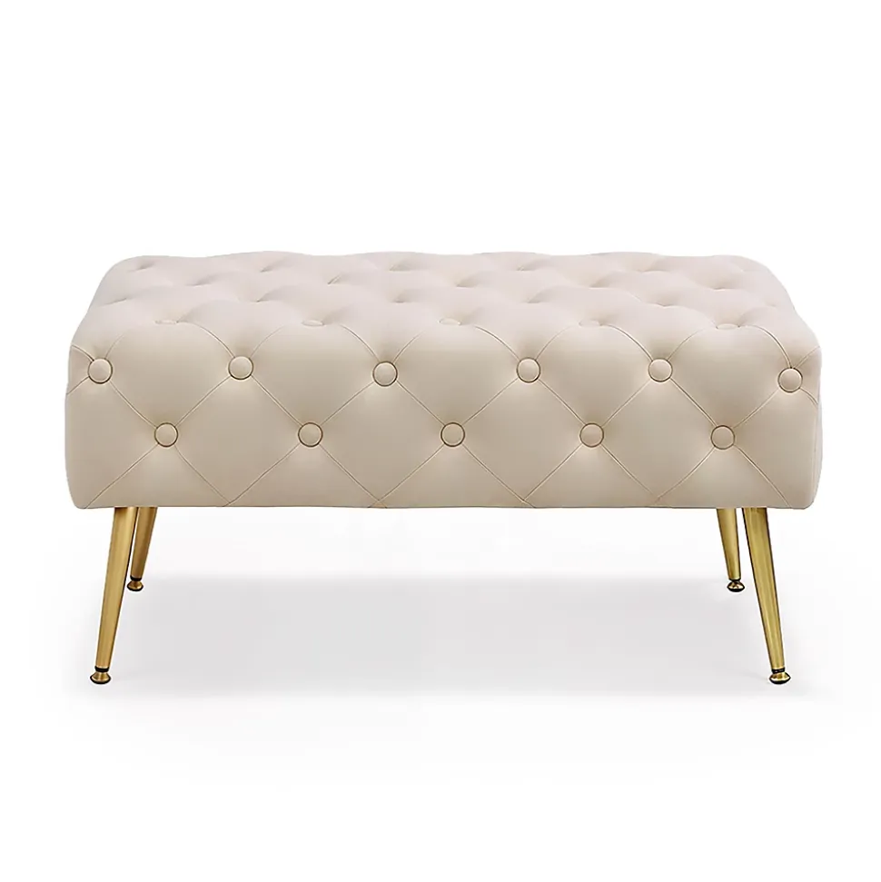 Bout de lit en velours capitonné 80 cm MADRID Beige