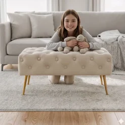 Bout de lit en velours capitonné 80 cm MADRID Beige