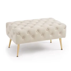 Bout de lit en velours capitonné 80 cm MADRID Beige