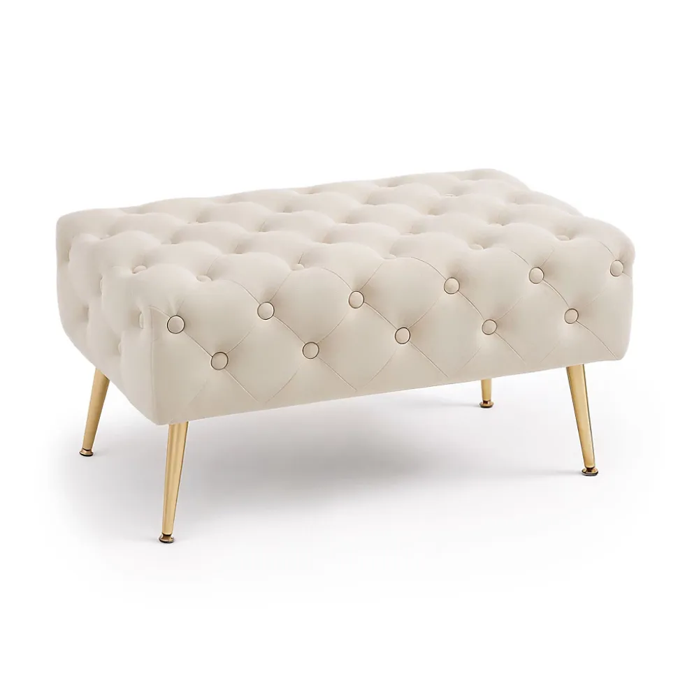 Bout de lit en velours capitonné 80 cm MADRID Beige