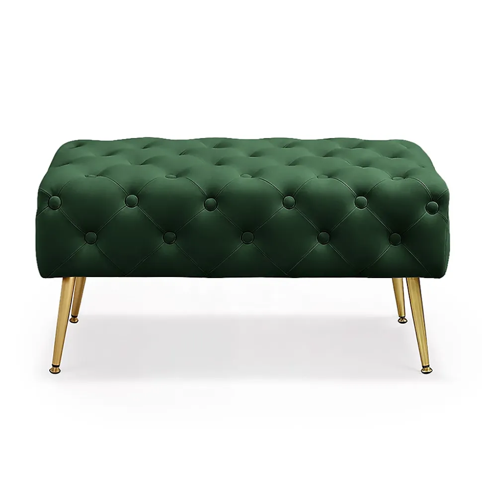 Bout de lit en velours capitonné 80 cm MADRID Vert Bouteille