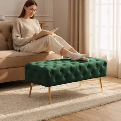 Bout de lit en velours capitonné MONACO 100 cm Vert Bouteille