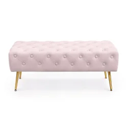 Bout de lit en velours capitonné 100 cm MONACO Rose Poudré