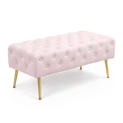 Bout de lit en velours capitonné 100 cm MONACO Rose Poudré