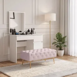 Bout de lit en velours capitonné 100 cm MONACO Rose Poudré