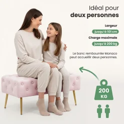 Bout de lit en velours capitonné 100 cm MONACO Rose Poudré