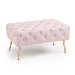 Bout de lit en velours capitonné 80 cm MADRID Rose Poudré