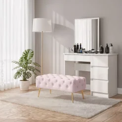 Bout de lit en velours capitonné 80 cm MADRID Rose Poudré