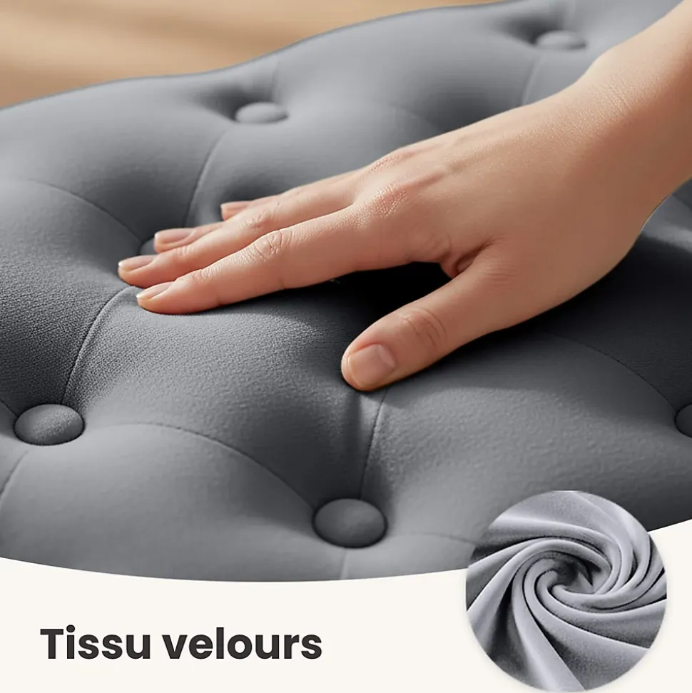 Bout de lit en velours capitonné 80 cm MADRID Gris Foncé