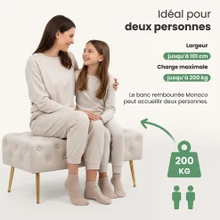 Bout de lit en velours capitonné MONACO 100 cm Beige