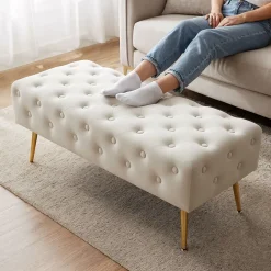 Bout de lit en velours capitonné MONACO 100 cm Beige