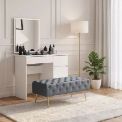 Bout de lit en velours capitonné 100 cm MONACO Gris Foncé