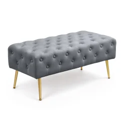 Bout de lit en velours capitonné 100 cm MONACO Gris Foncé