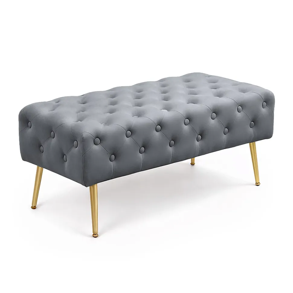 Bout de lit en velours capitonné 100 cm MONACO Gris Foncé