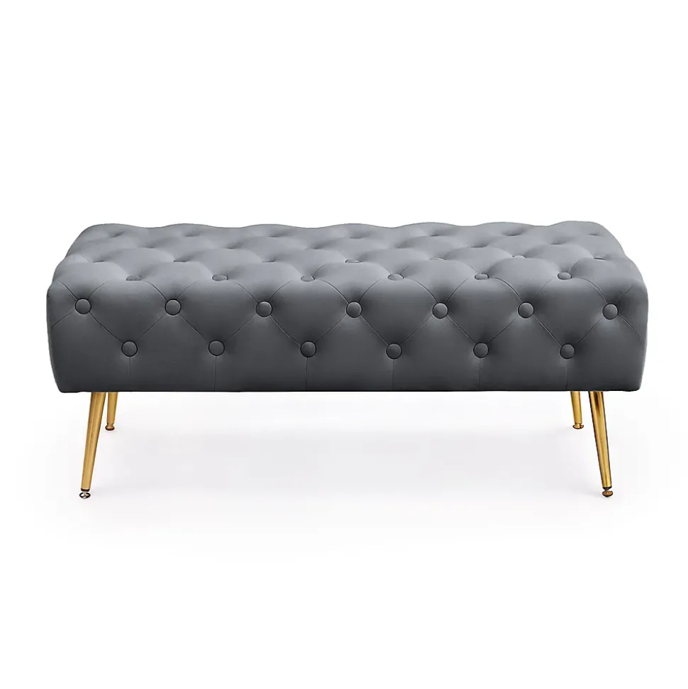 Bout de lit en velours capitonné 100 cm MONACO Gris Foncé