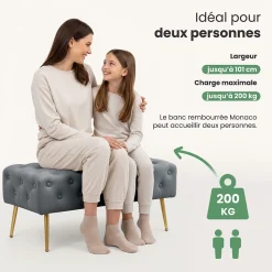 Bout de lit en velours capitonné 100 cm MONACO Gris Foncé