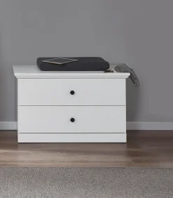 BRANDSTONE BAXTER - Meuble chambre. Commode 2 tiroirs mélaminé blanc. L - H - P : 81 /49 / 41 cm.