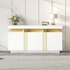 Buffet - 3 Placards et 6 Compartiments avec Séparateurs - Panneau de Particules - 140 x 38 x 70 cm - Blanc Effet Marbre Platine