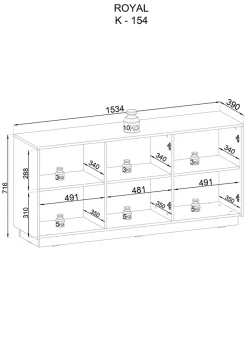 Buffet : 3 Portes, 6 Étagères, Blanc Mat, 153,4 Cm X 71,6 Cm X 39 Cm